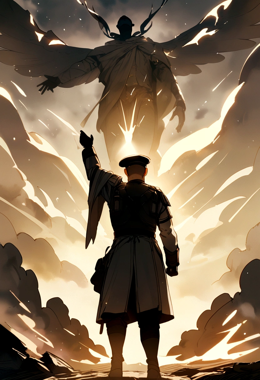 Archangel blessing a soldier in a war