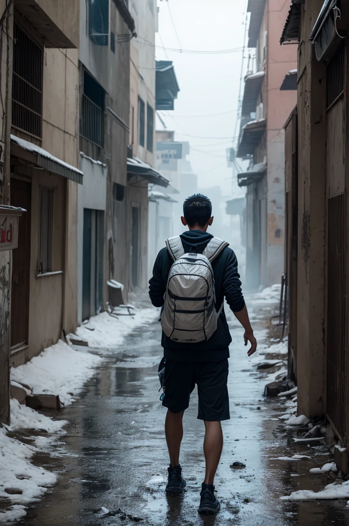 WITH A SCARED FACE, he felt a shiver run down his spine as he walked down the deserted street., the five bottles of water still weighing him down in his backpack.