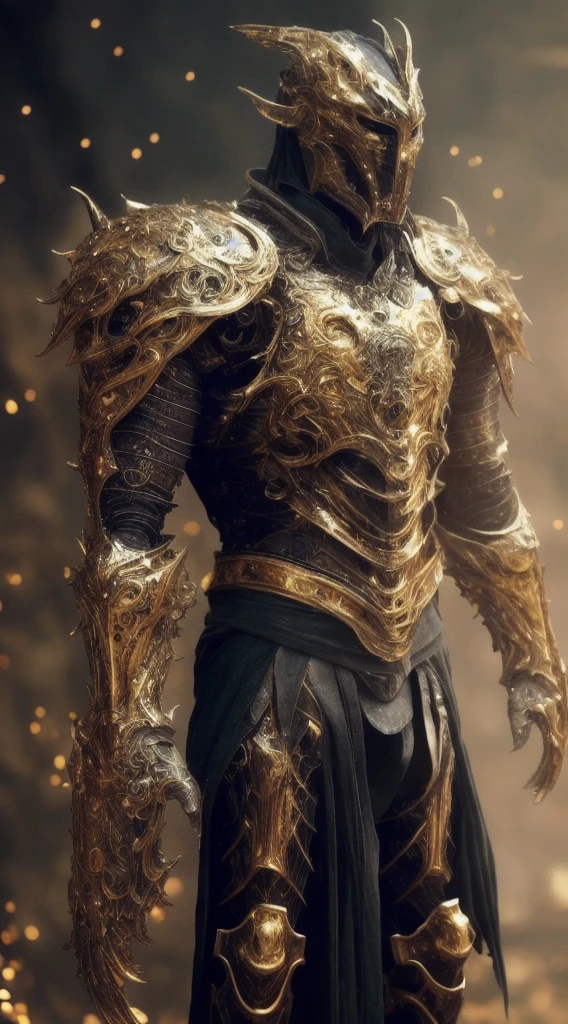 a close up of a man in armor with a golden sword, gold heavy armor. dramatic, stunning armor, golden armor, detailed fantasy armor, black and golden armor, beautiful armor, gold armor, fantasy armor, intricate golden armor, golden armour, fantasy warrior in full armor, sleek gold armor, very stylish fantasy armor, black and gold armor, light gold armor