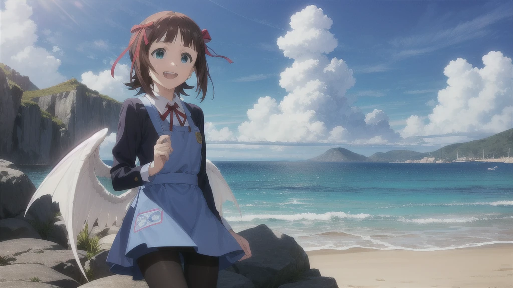 (((Pixel Perfect, Perfect in every detail))),alone,1人of女of子,Amami Haruka,red ribbons,View your viewers,smile,Happy,
Day,null,cumulus clouds,in spring,High resolution,colorful,Volumetric lighting,
depth_of_Field,alone_concentrated,depth of Field,Front view,whole body,
Teen,skinny,thin,thin,(expensive:1.1),
,(blue dress),School_uniform,length_sleeve,shirt,dress,white_shirt,collared_shirt,head_ribbon,apron_dress,Best,wing_collar,(Lace-up_boots:1.1),(black_pantyhose:1.4),Panty lines,
Outdoor,Beach,
(Skin Dentition:1.4),thin thighs,
