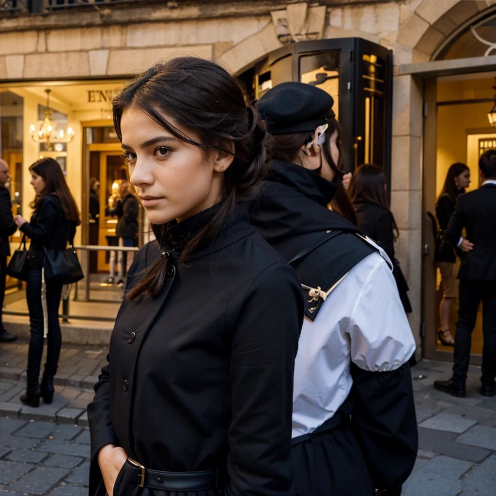 Femme européenne avec queue de cheval et cheveux noir