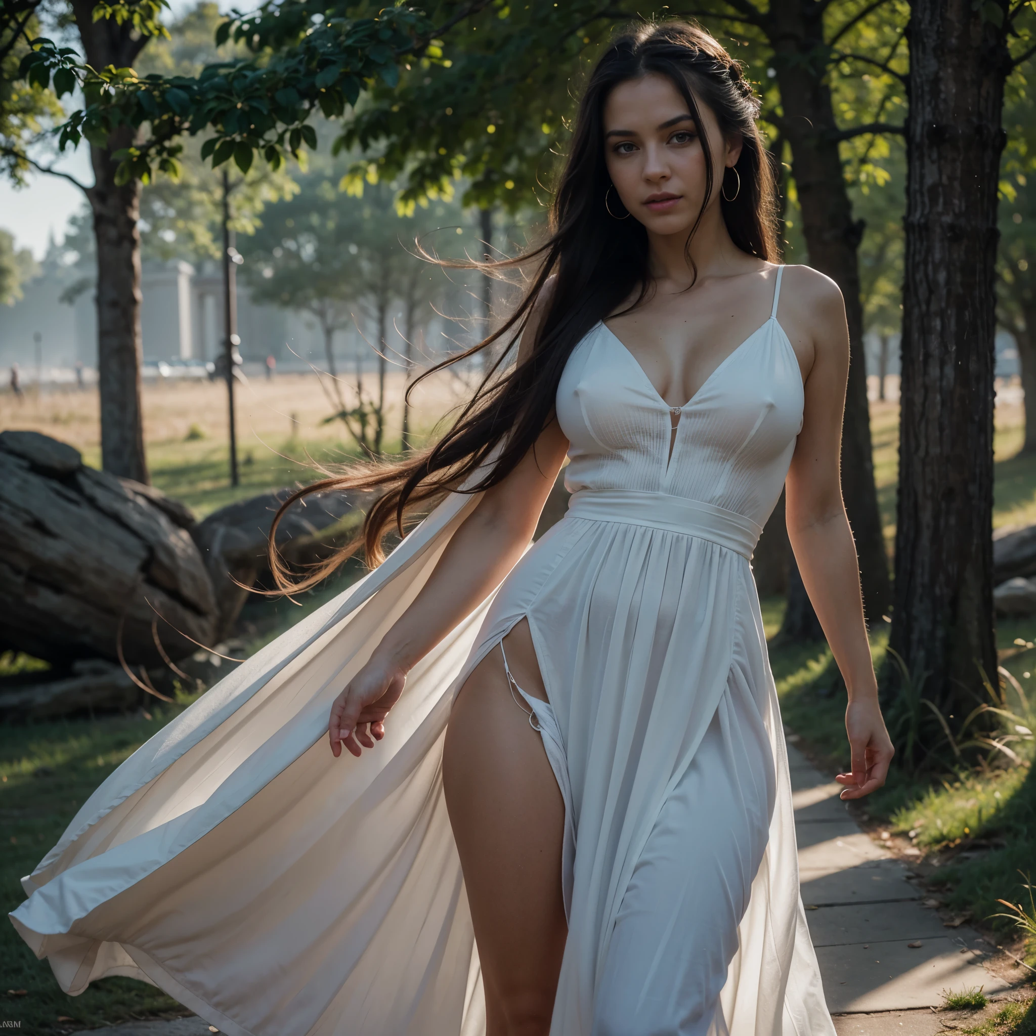 (Goddess Swedish woman very long black braided hair with clear blue eyes wearing large white dress is dancing pirouetting, tattoos on body, outdoor), high details, photorealistic. Dancing in the rain. Leaping and jumping. [8K, Best Quality, Masterpiece, Ultra High Resolution, (highly detailed CG unity 8k wallpaper), (best photo), (best shadows), isometric 3D, octane rendering, ray tracing, highly detailed, (wide panoramic view: 1.1), (Best quality, 4K, 8k, A high resolution, masterpiece:1.2), absurdity, masterpiece, ultra detailed, (realistic, photorealistic, photorealistic:1.37), complex parts, HDR, (complex parts:1.12), (hyper detailed, hyper realistic, Soft lighting, spicy:1.2), (complex parts, Hyper detailed:1.15). Blurred foreground. (backlit), realistic, masterpiece, high quality, brightness, chromatic aberration, by Jeremy Lipking, 8k uhd, some smoke, shadows, contrast, clear sky, (warm hue, warm tone), high details, natural reflections].