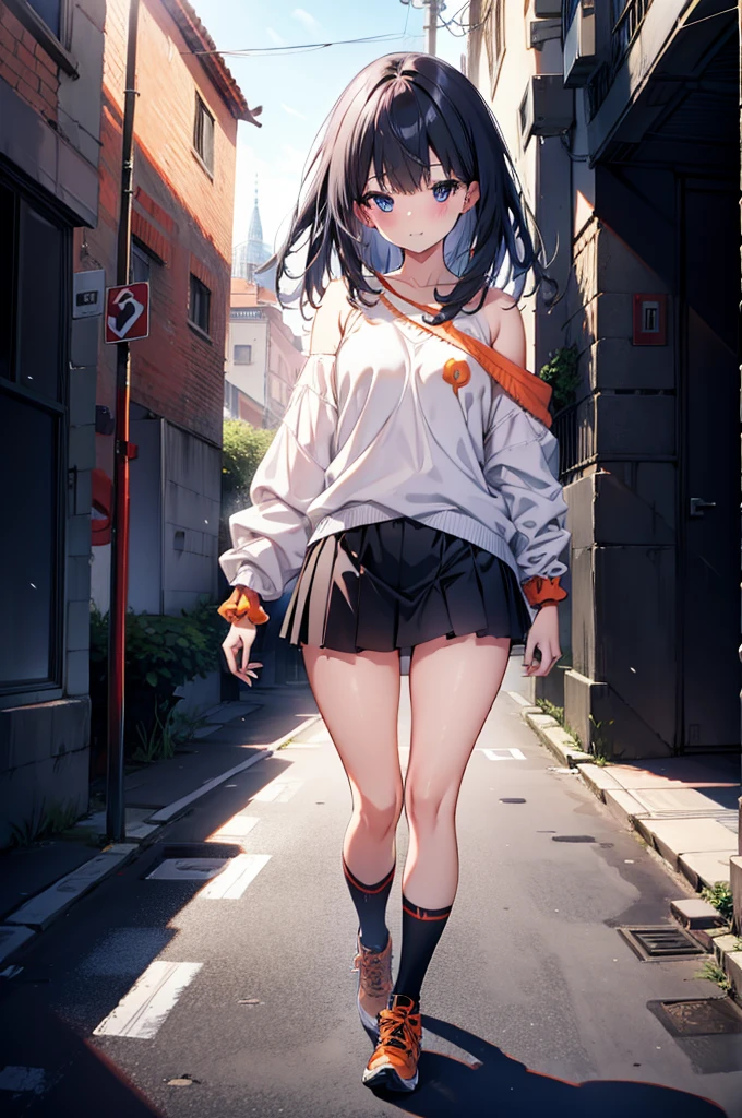 Rikka body, Affluent backstreets, Black Hair, blue eyes, Long Hair, orange Scrunchie, Scrunchie, wrist Scrunchie,happy smile, smile, Open your mouth,blush,Oversized red one-shoulder sweater,mini skirt,Black knee socks,short boots,Walking,So that the whole body goes into the illustration,morning,morning陽,The sun is rising,
Destroy outdoors, Building district,
壊す looking at viewer, Systemic
break (masterpiece:1.2), Highest quality, High resolution, unity 8k wallpaper, (figure:0.8), (Beautiful attention to detail:1.6), Highly detailed face, Perfect lighting, Highly detailed CG, (Perfect hands, Perfect Anatomy),