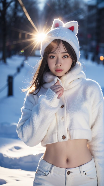 Fox Woman ((Realistic Light, Highest quality, 8K, masterpiece :1.3)), Frank, One girl, Beautiful woman with perfect figure :1.4, stomach Snow Scene、Snow falling。Viewer's servant、Having my crotch licked、Oval chest、Saggy breasts、Big Breasts、 Cleavage、Loose erotic wear、Playmate proportions、Photographing the crotch、Confident々Show off your sexy body in、