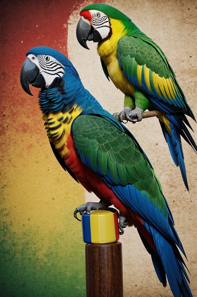 Realistic parrot with the colors of the Colombia flag holding a trophy 