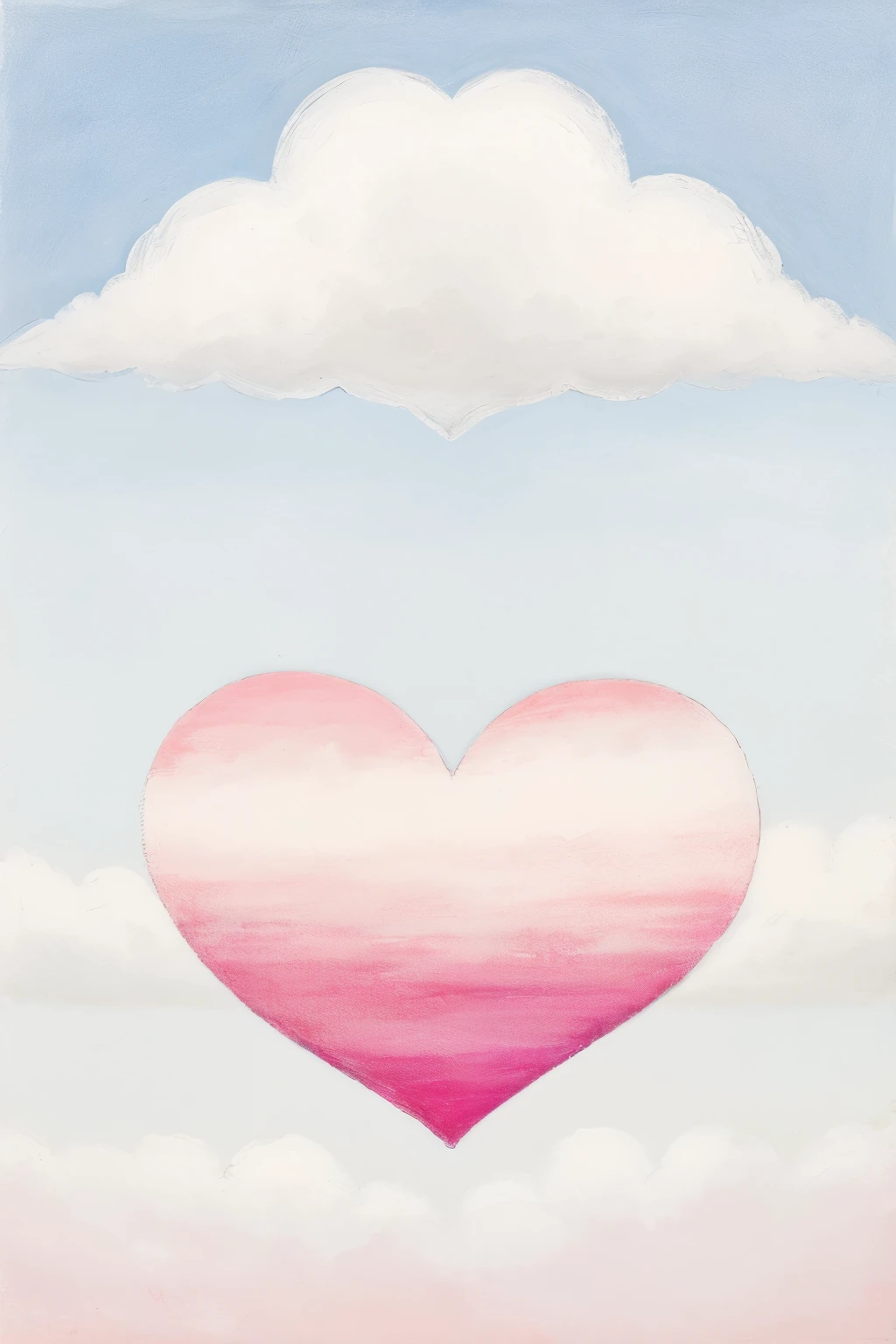 ((Best Quality)), ((Masterpiece)), (detailed), 1 freehand drawn white heart in half, cloudy sky, Album cover, pink and faint tones, ((minimalist))
