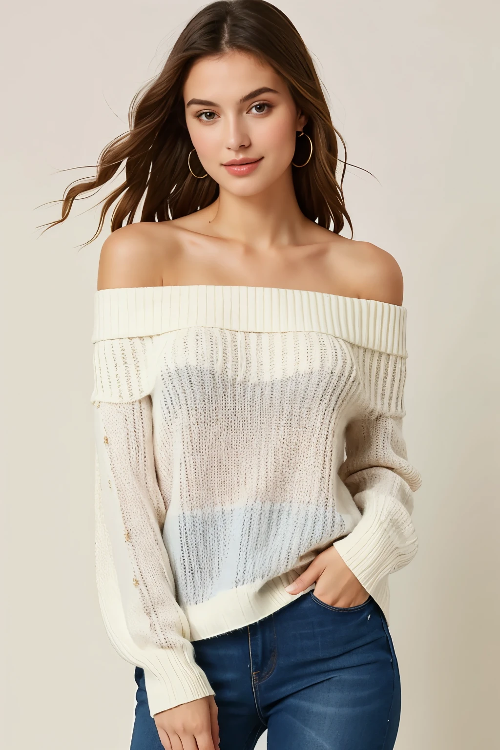 ((Best Quality)), ((Masterpiece)), (detailed), 1 girl, off shoulder sweater,
