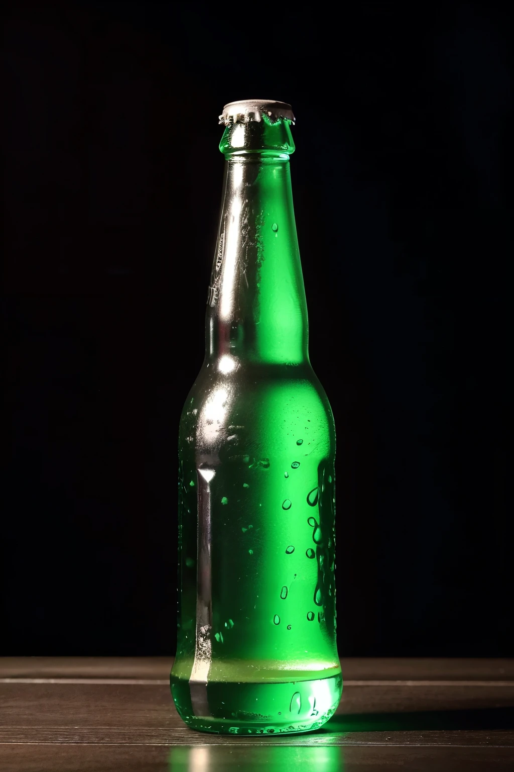 long neck bottle alone of cold beer with black background, drink, photo studio photo, no glass next to it, bottle with ice around it, bottle freezing, detailed beer bottle