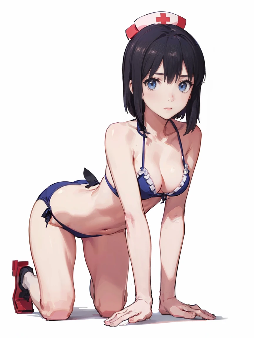 (( Fleet Collection、Kantai Collection、Yao)),((( nurse、Sexy Bikini)))、woman,Cowboy Shot, (((white background))) 、Best image quality, high quality, The background is clear,きれいなwoman, Japanese, detailed, detailed eyes, detailed skin, Beautiful Skin, 超High resolution, (reality: 1.4),とても美しいwoman, A little younger face, Beautiful Skin, thin, (Ultra-photorealism), (High resolution), (8K), (非常にdetailed) 、(Beautiful and detailed eyes), (非常にdetailed), (detailed face), Displaying the viewer, Fine details, detailed face, smile,Straight,Looking Ahead, StraightLooking Ahead, Photo Real,Hairstyle: ponytail、short hair,Brown Hair、smile、Very delicate body、Very flat chest、hair over one eye, from below,(Kneel, On all fours:1.2), ( Looking at the audience:1.4), (Stick your butt out:1.2), Dutch Angle、Normal limbs、
