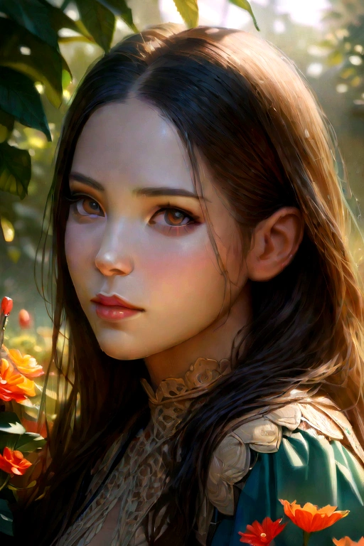 a beautiful blythedoll girl, 1girl, extremely detailed face and eyes, long eyelashes, delicate features, porcelain skin, intricate dress, lace and ribbons, sitting in a garden, surrounded by flowers, natural lighting, warm color tones, soft focus, (best quality,8k,highres,masterpiece:1.2),ultra-detailed,(realistic,photorealistic,photo-realistic:1.37),intricate detailed painting,fine art portrait