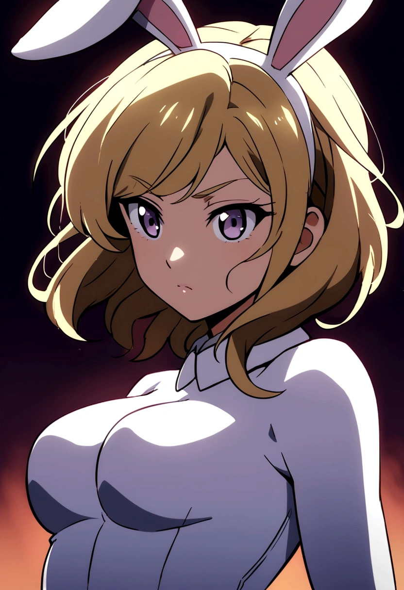 anime style , a beautiful woman, perfect female face, in a bunny suit