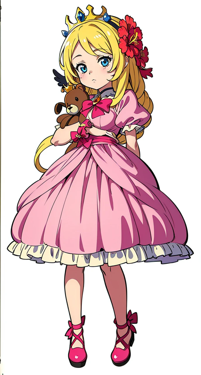 Best Quality, High resolution, a cartoon girl in a pink dress holding a teddy bear, Lori, y 2 k Cute Core Crown Core, The real Big Mom, Anime Princess, Wearing a luxurious dress, Favorite character, Magical Girl Style, MapleStory character art, Cute Core Crown Core, Baroque Hibiscus Queen, Charming Angel Digimon, Magical Girl Portrait