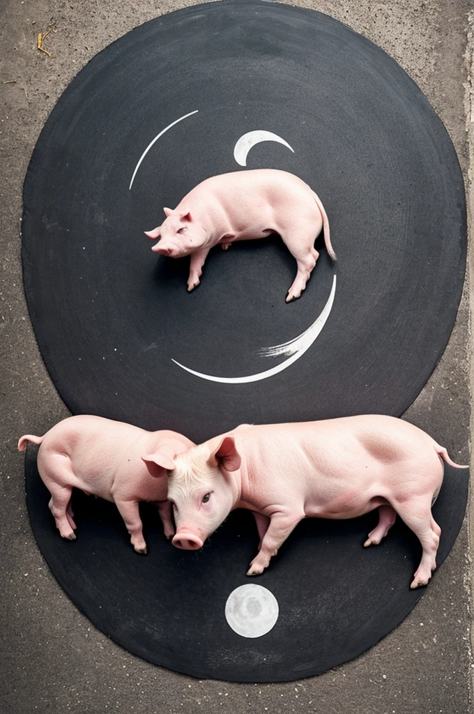 Give me a minimalist logo for my pork sales business. I want a pig to be in the middle of the circle and around it there are Efrain investments like a half moon. 
