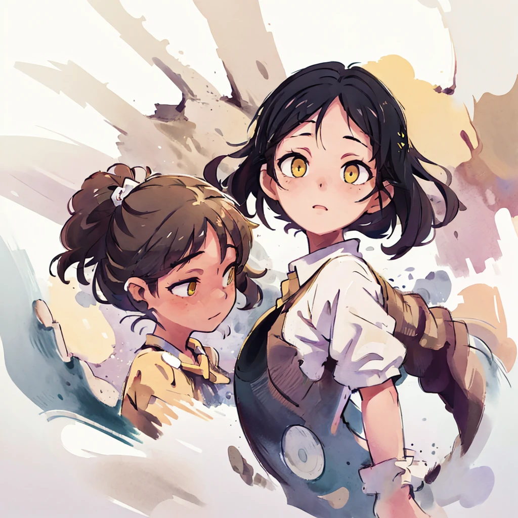 ((best quality, masterpiece)),
1girl, black messy hair, white on background, yellow eyes,