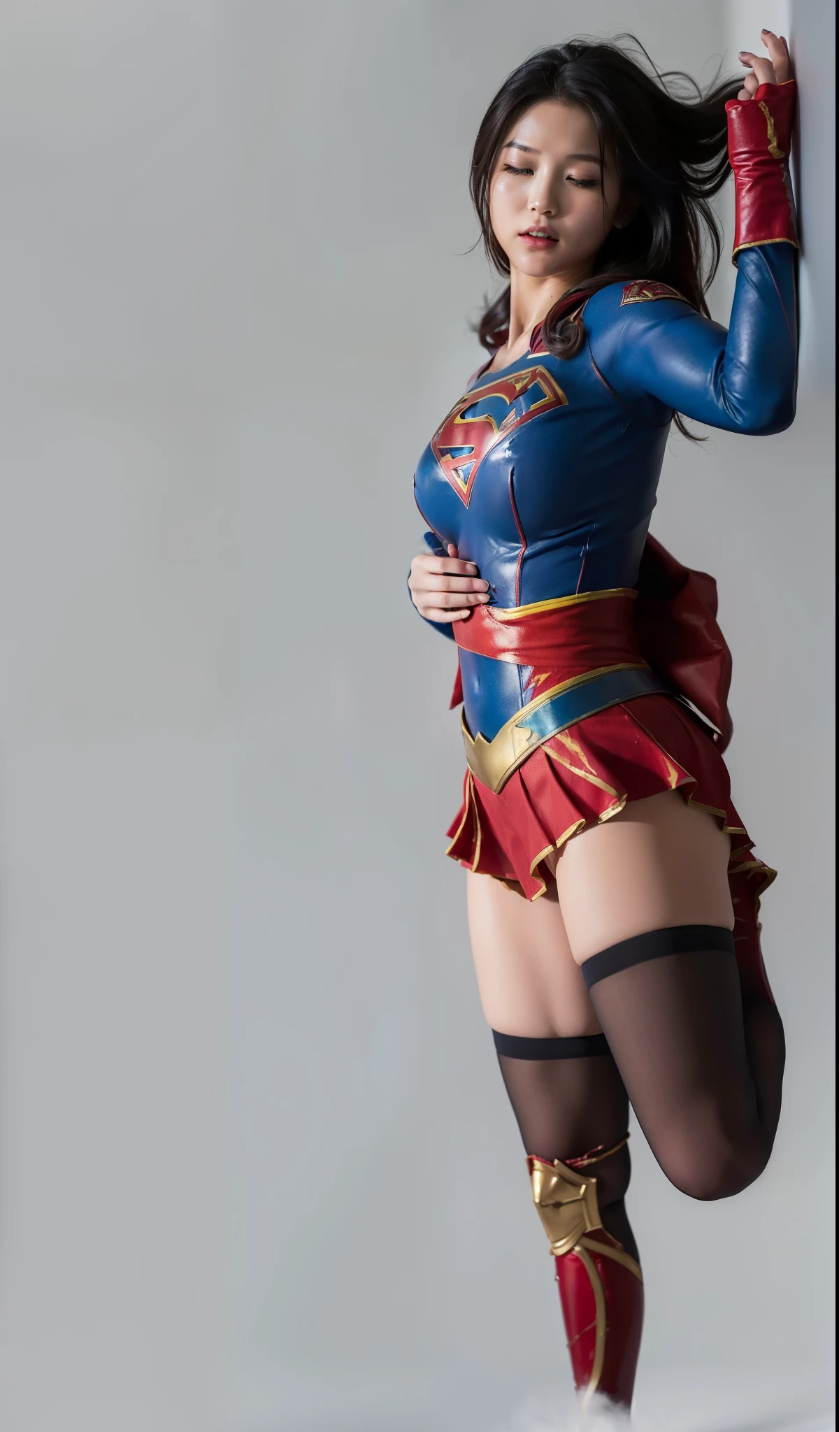 (((Highest quality、8K、masterpiece:1.3))、Supergirl、胸にSupergirlのロゴ、Eyes closed、Sharp focus:1.2、Beautiful woman with perfect figure:1.4、Thin abdominal muscles:1.2、((Layered Cut、Huge boobs:1.2))、Wet body:1.5、非常に詳細な顔と肌の質感Supergirl、Bloodstained、Clothes are shredded、Torn、Highest quality, Familiar, High resolution), 1 Girl, Supergirl、Super Heroine、Bishoujo Warrior、defeat、Lying down&#39;return、falling、knock out、フィットしたSupergirlのコスチューム、Enlarge your breasts、Muscular、alone, From above,sleepy, Sleepワイン, Doll joints、Sleep、it hurts、it hurts look、syncope、cadaver、Beautiful crotch、High detail、8K