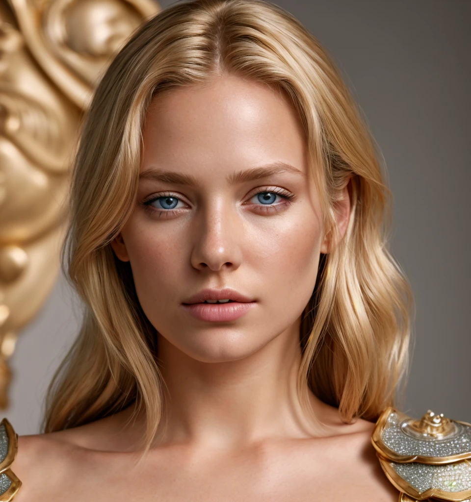 angel, armor gold (masterpiece, best quality, high resolution:1.4), 1girl, angel, skin pores texture, Hair blonde, HD , Photography, movie, cinematic, full Body, Realistic, (8k, RAW photo, best quality, masterpiece:1.2), (realistic, photo-realistic:1.33), best quality, detailed eyes blue, cute,natural lighting, depth of field, film grain, wrinkled skin, sharp, detailed and realistic portrait of a woman ,(freckles:0.5)