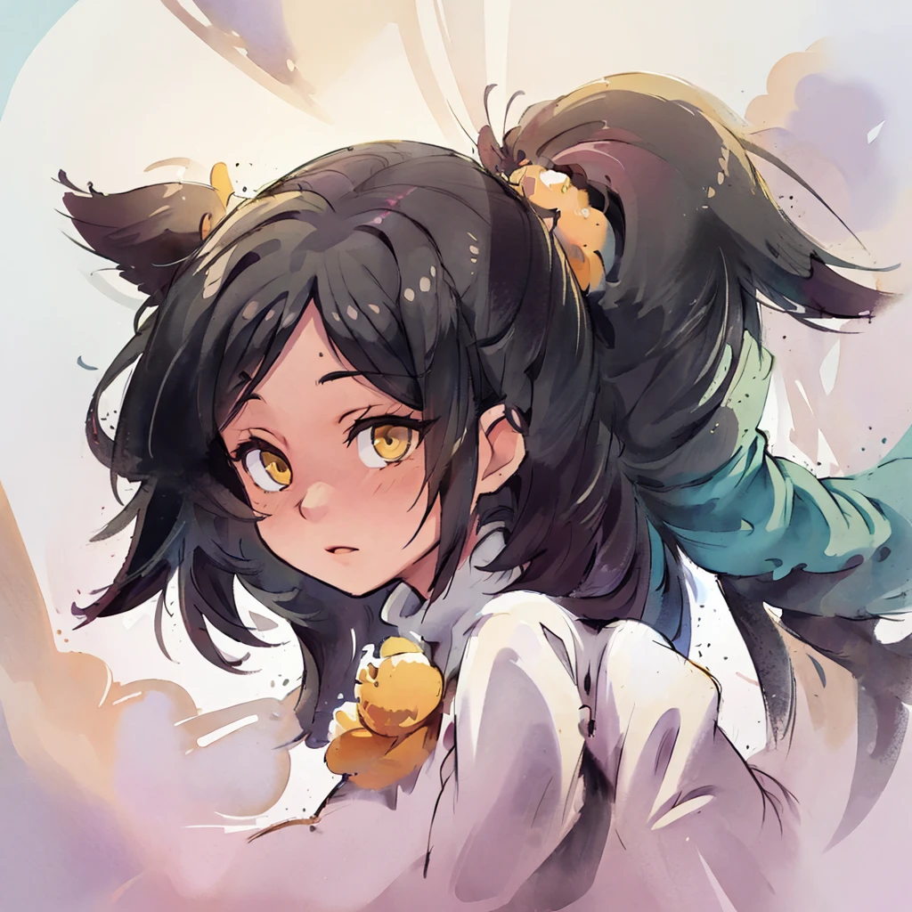 ((best quality, masterpiece)),
One girl, black messy hair, white on background, yellow eyes, ,