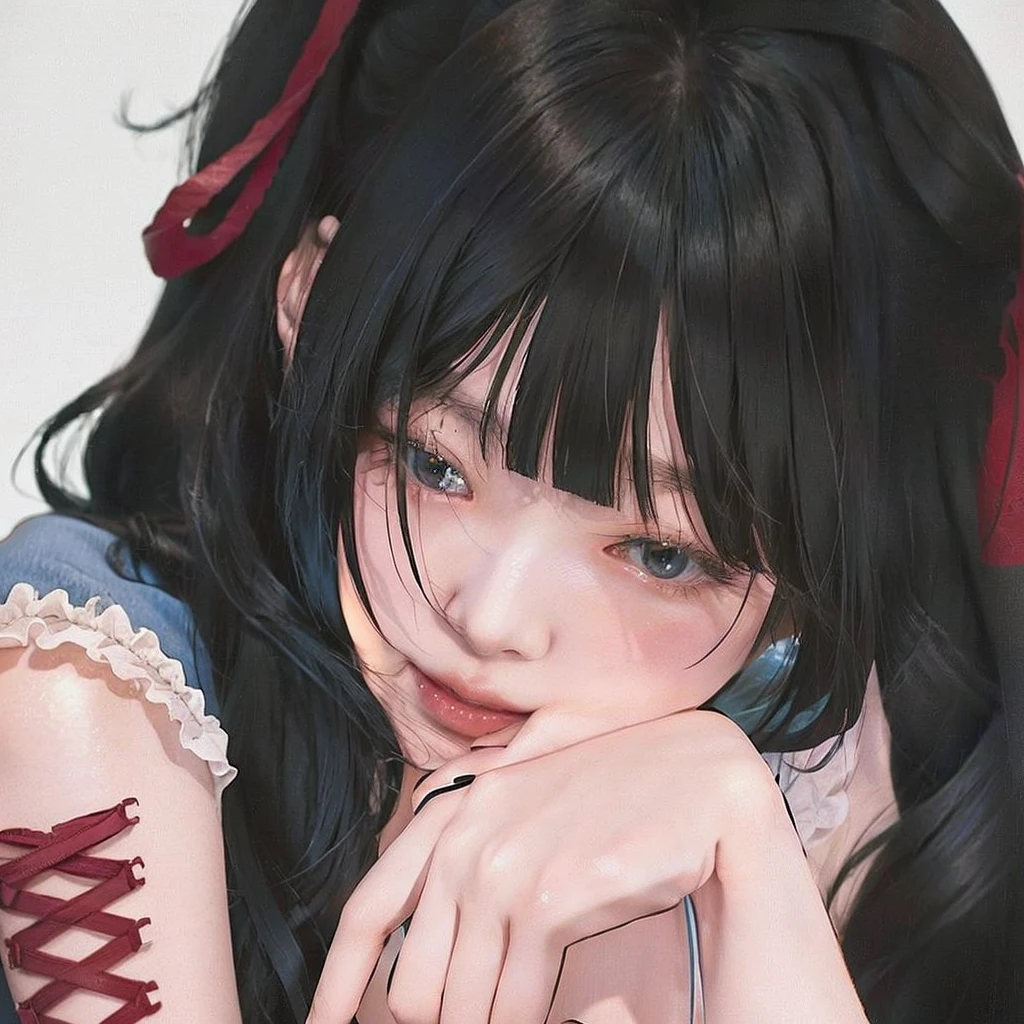 anime girl with long black and red hair wearing a blue dress, detailed portrait of anime girl, cute anime portrait, portrait of an anime girl, anime digital illustration, non-style artwork by guweiz, anime style portrait, kawaii realistic portrait, anime portrait , realistic anime art style, detailed anime digital art, anime portrait, Jennie Kim, Jennie Kim from blackpink 