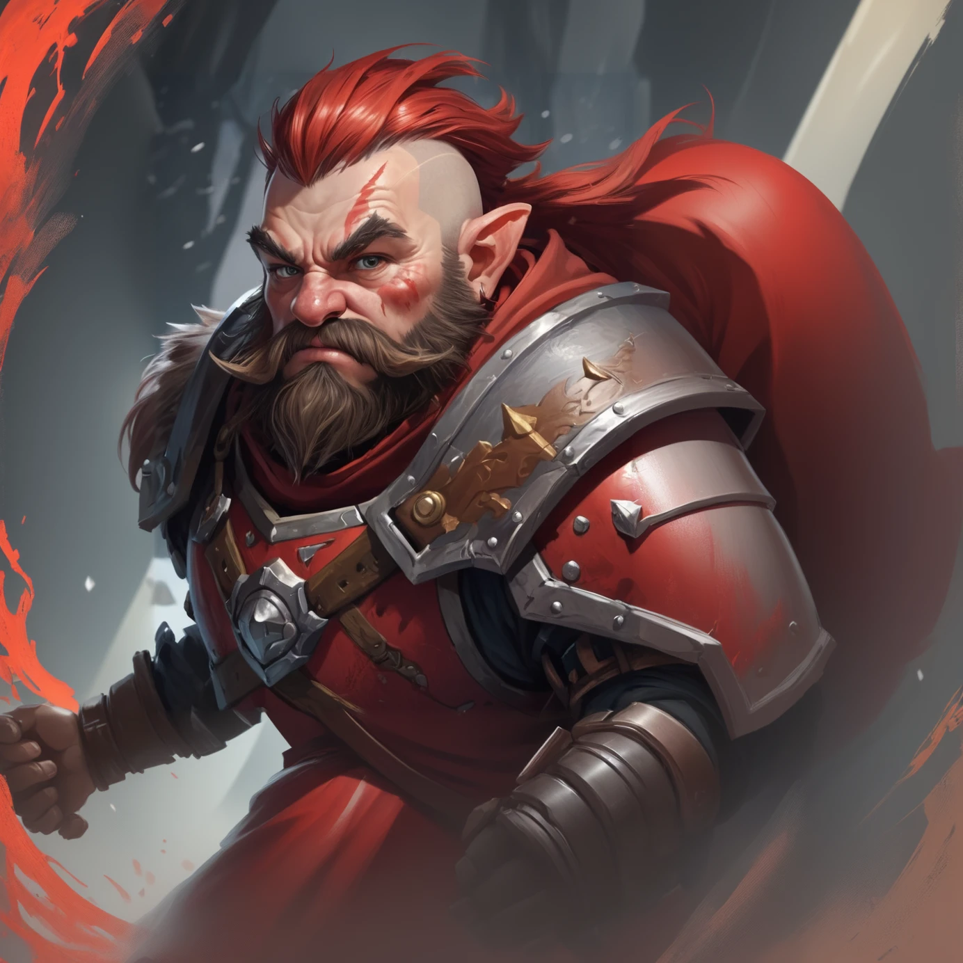 a dwarf warrior in heavy red armor, digital art, blizzard style
