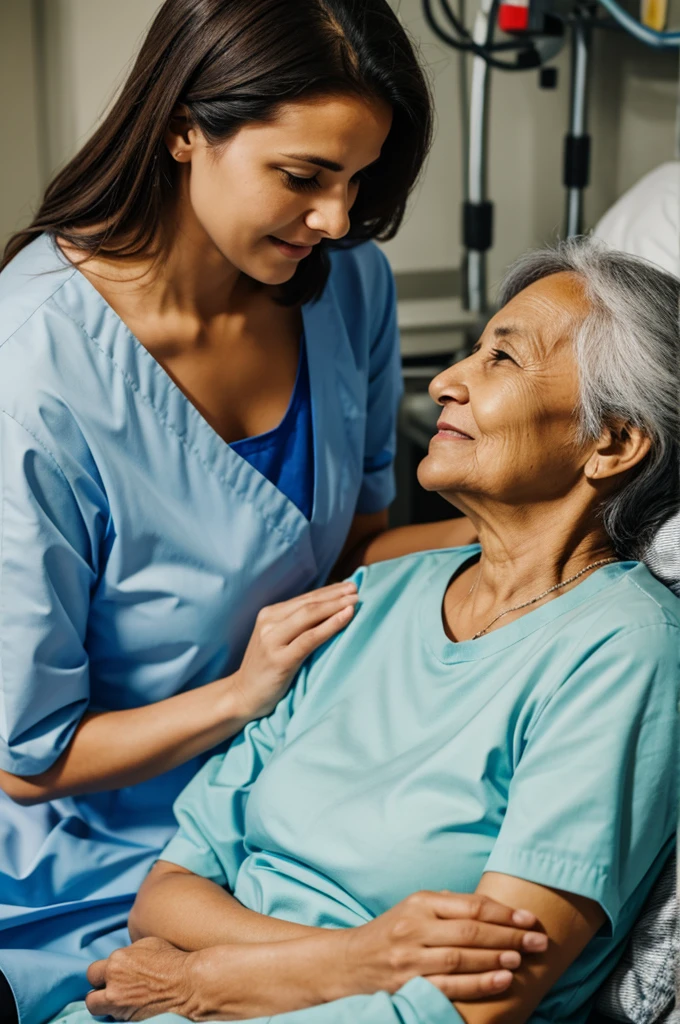 A woman with her hospitalized mother