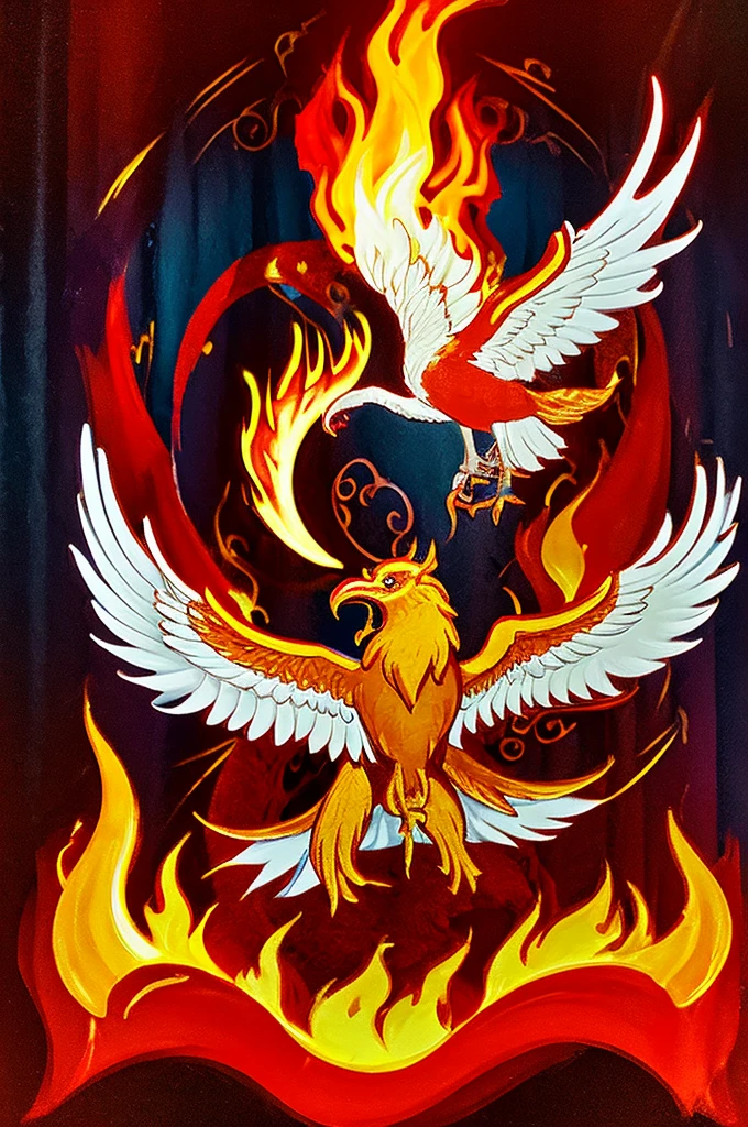 Create an artistic representation of a phoenix surrounded by glowing flames forming the shape of hearts, signifying strong partnerships, with the phrase "PHOENIX PARTNER" above.