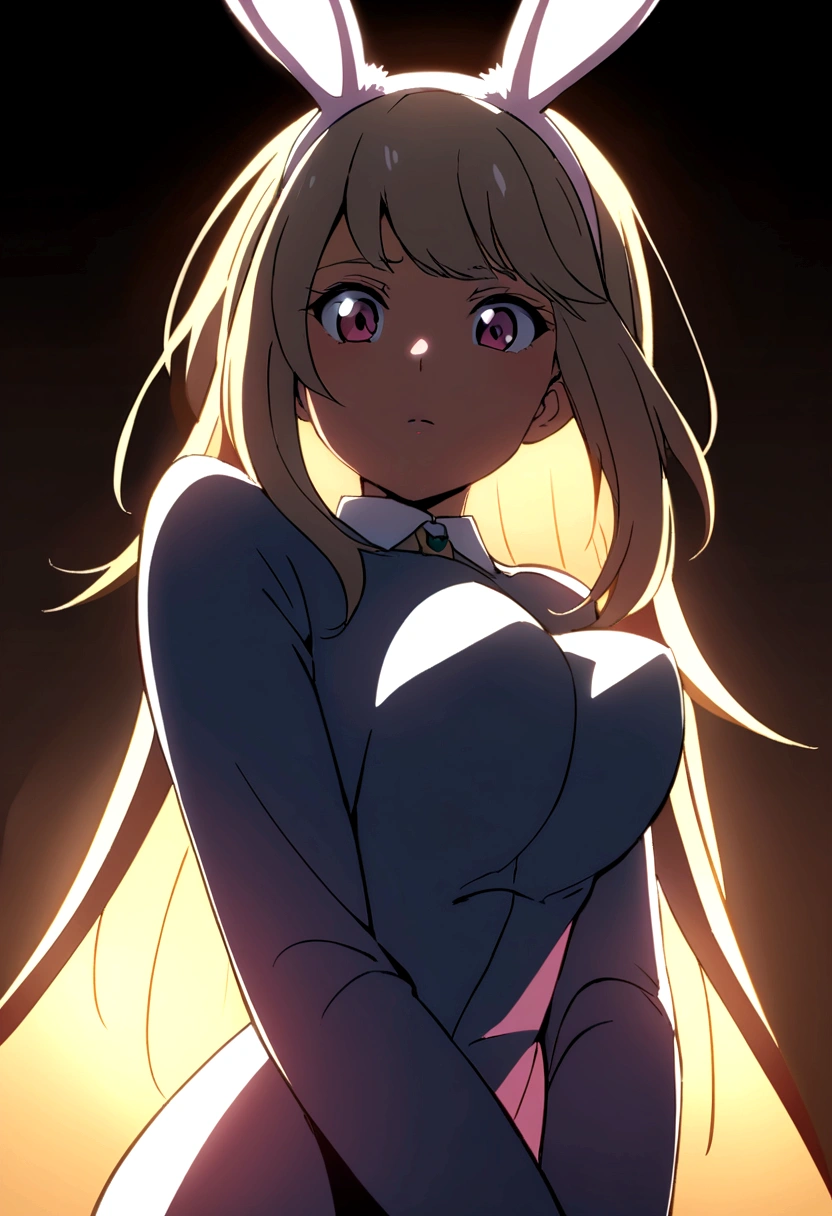 anime style , a woman, female face, in a bunny suit