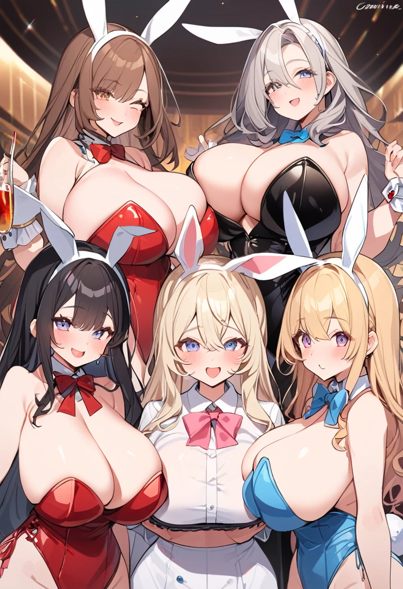 Bust Chart、Inner thighs、3 Multiple Girls、blonde、Black Hair、Brown Hair、Bunny girl、White rabbit ears、Wrist cuff、Black leotard、Huge breasts:1.5、Saggy breasts:1.5、Long chest:1.3、Saggy breasts:1.5、Everyone please line up facing forward、(Mature Woman、Mature Woman:1.3)、casino、casinoルーム、casinoテーブル