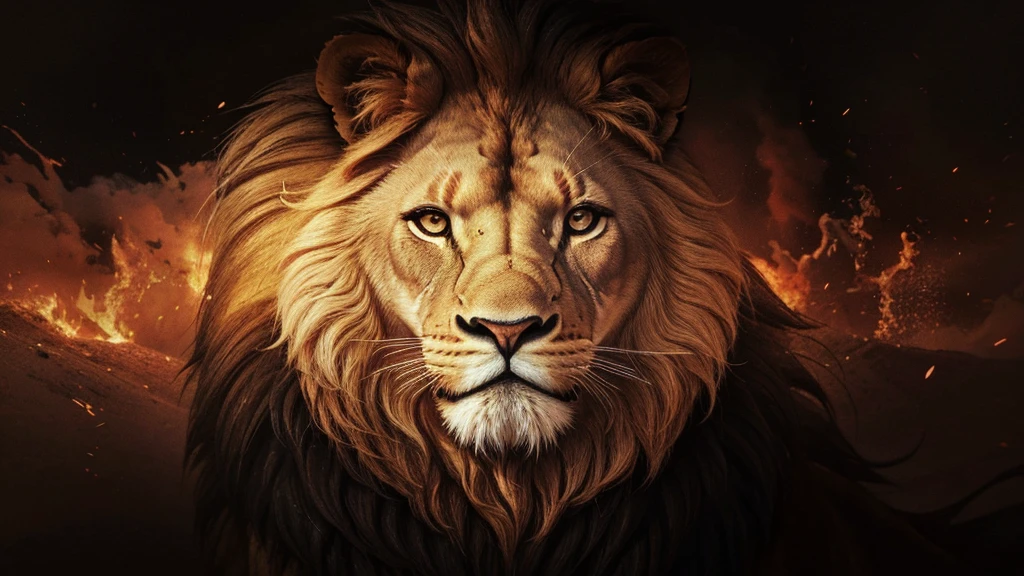 Lion, Divine Lion, Detailed Realistic Lion, Golden Lion, Detailed Realistic 16K, Detailed Realistic Textures, Ultra Realismo 8K, Detailed textures, thunders, Sombras Ultra Realismo 8K, Nitidez Detalhada 8K, Fotorrealista 16K, Texturas Fotorrealistas 16K, Contraste Fotorrealista 16K, Cores Fotorrealista, Power Fire, Realistic Textures 8K, detailed shadows, detailed colors, sunset, Sunset, Sunset, naturey Linda, Great Divine, sunset, detailed contrast, realistic contrast, high resolution, divine creature, 8K, Detailed Realistic, 16K, 8K, HD, detailed contrast, realistic contrast, high resolution, detailed colors, fire, Lion Face Realistic, Elegante