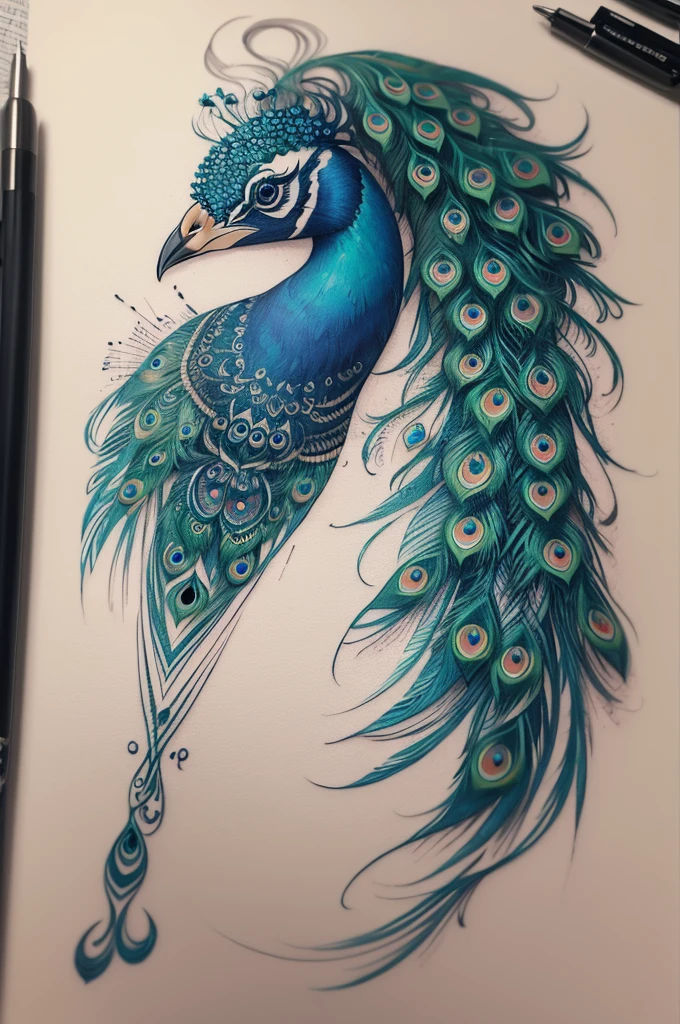 Tattoo sketch peacock