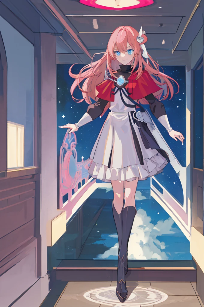 [(meeting room Background:1.4)::5],Original,(Illustration:1.1),(Best Quality),(masutepiece:1.1),(the Extremely Detailed CG Unity 8K Wallpapers:1.1), (Colorful:0.9),(mid-shot:0.95),(very detailed beautiful full body),Dynamic Angle,(Solo:1.2), (girl),(((Adult))), (Detailed beautiful eyes:1.15), (Beautiful face:1.15), (glowing sky blue eyes:1.25////),(jewely eyes),(pink medium hair),(Blunt bangs),(half updo),(Red Star Hairpin),(+perfect hand+:1.21),(Draw an illustration of a fantasy girl),(Religious),(Wearing fantasy knight clothes),(white knight),(Contempt and contempt),Furious,(Beautiful Slender Girl),((Adult)),((furious laugh)),((evil smile)),((full body)),underground waterway,((Meeting room of the Order of the Knights)),((Meeting room of the Order of the Knights)),Near the table, surrounded by knights,