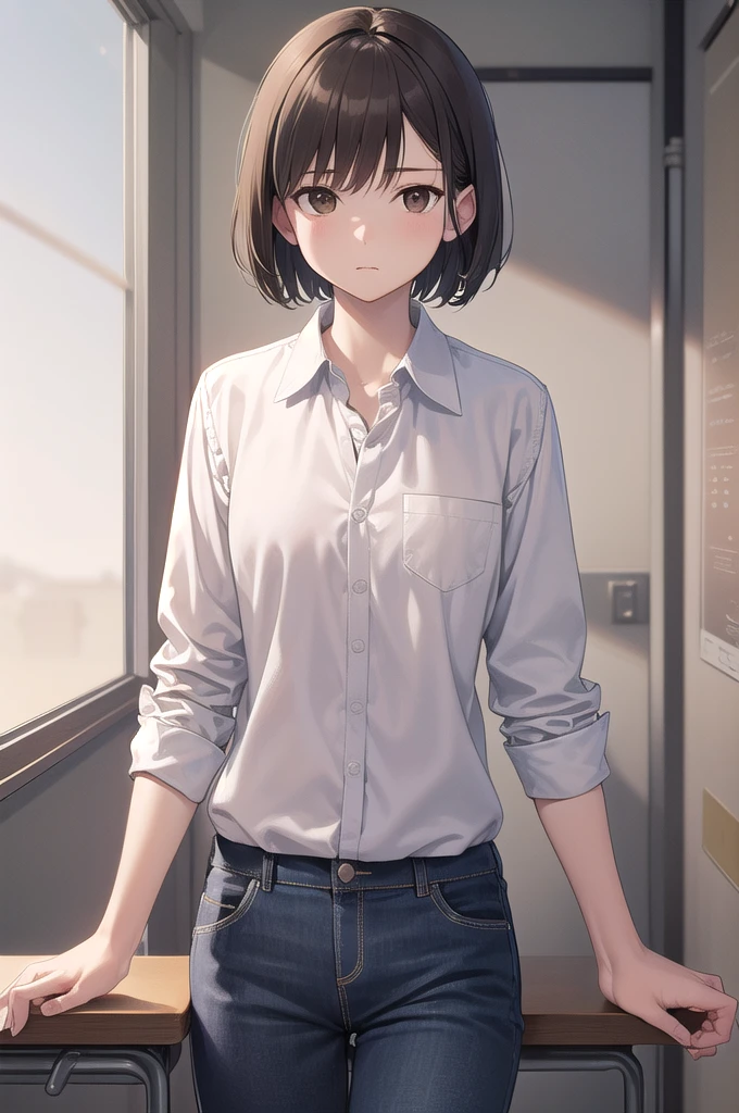 ayumuaikawa, ayumu aikawa, short hair, Grey Hair, (Brown eyes:1.3), Male Focus,
break short hair, shirt, white shirt, collared shirt, pants,
break indoors, classroom,
break looking at viewer, (Cowboy Shot:1.5),
break (masterpiece:1.2), Highest quality, High resolution, unity 8k wallpaper, (figure:0.8), (Beautiful attention to detail:1.6), Highly detailed face, Perfect lighting, Highly detailed CG, (Perfect hands, Perfect Anatomy),