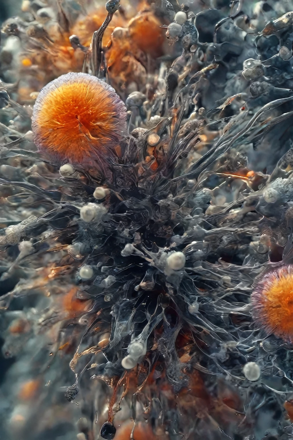 microscopic imaging, oddly satisfying, molecule, fluctuations of energy flows, transformations of materials and states, compressions gradient transitions, liquid time, advanced chemistry, futuristic