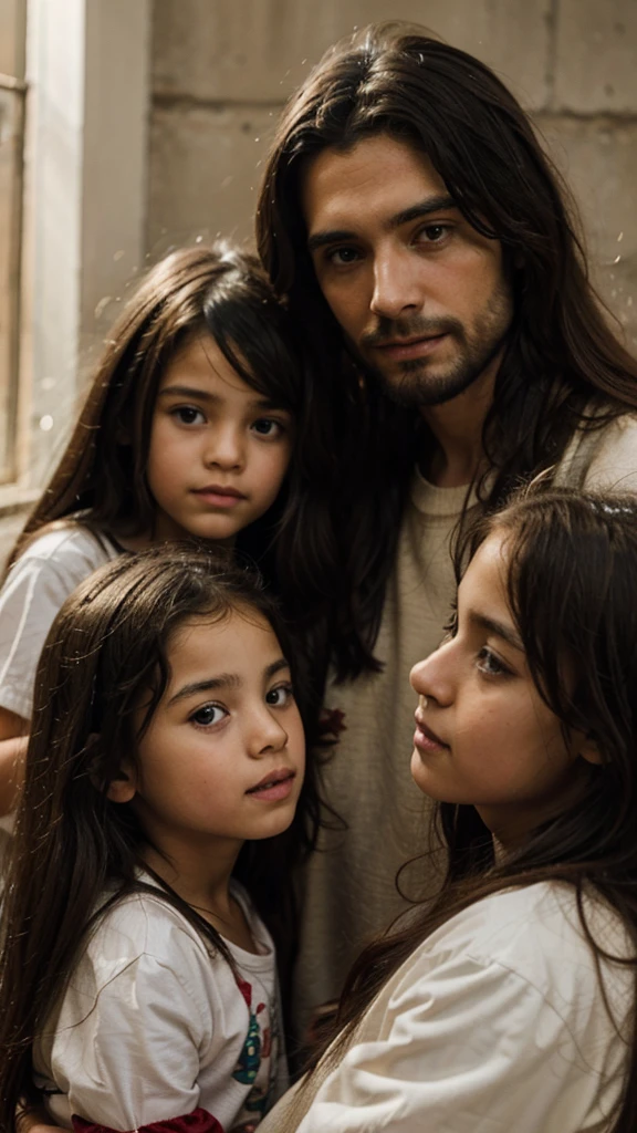 photo of a family consisting of 4 people, a father with neat hair, a mother with loose hair, a  son, and a daughter 