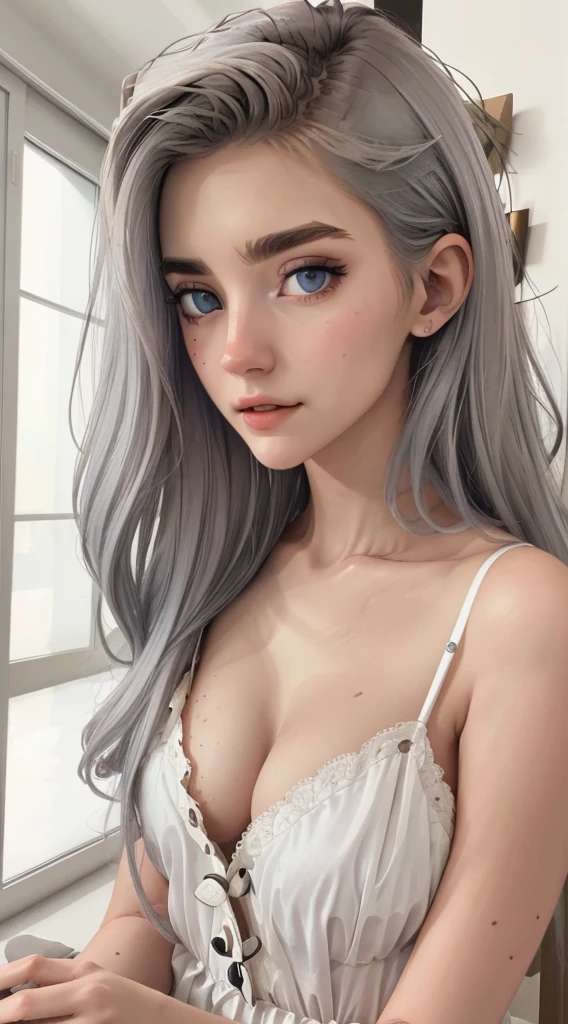 (masterpiece, high quality, best quality:1.1), fantasy style,
woman, eva, (white hair), , (blue-gray eyes), (cleavage), dress,
phonepose, holding cellphone,
extremely detailed, extremely intricate, fine texture, Extremely high-resolution details, detailed hair, sharp focus, vibrant colors, soft lighting,