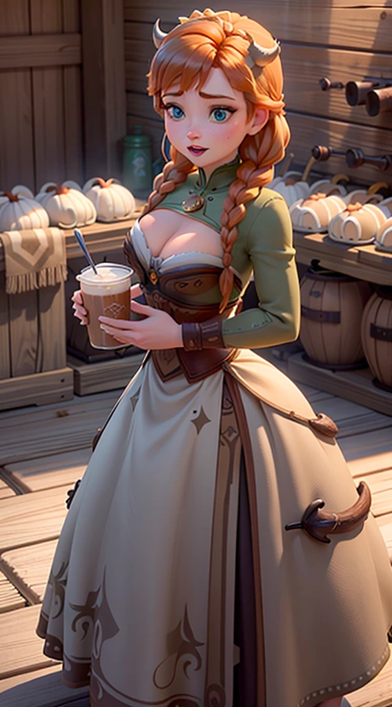 Photo of Anna of Arendelle with cow breasts, latte, milking