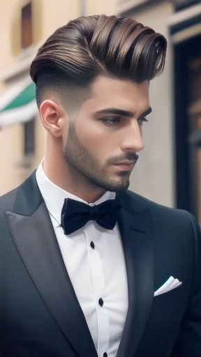 Italian men stylish hair focus on face.