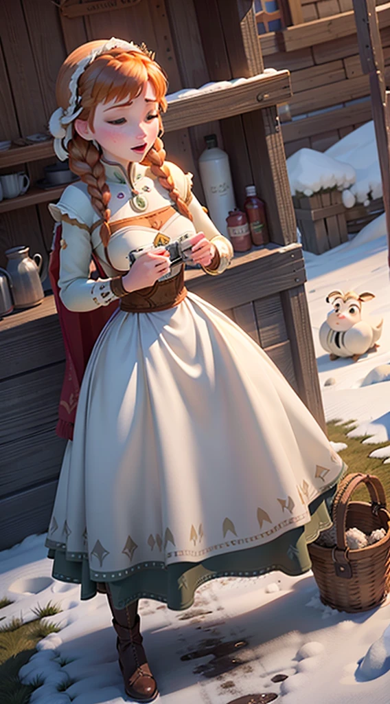 Photo of Anna of Arendelle doing manual milking