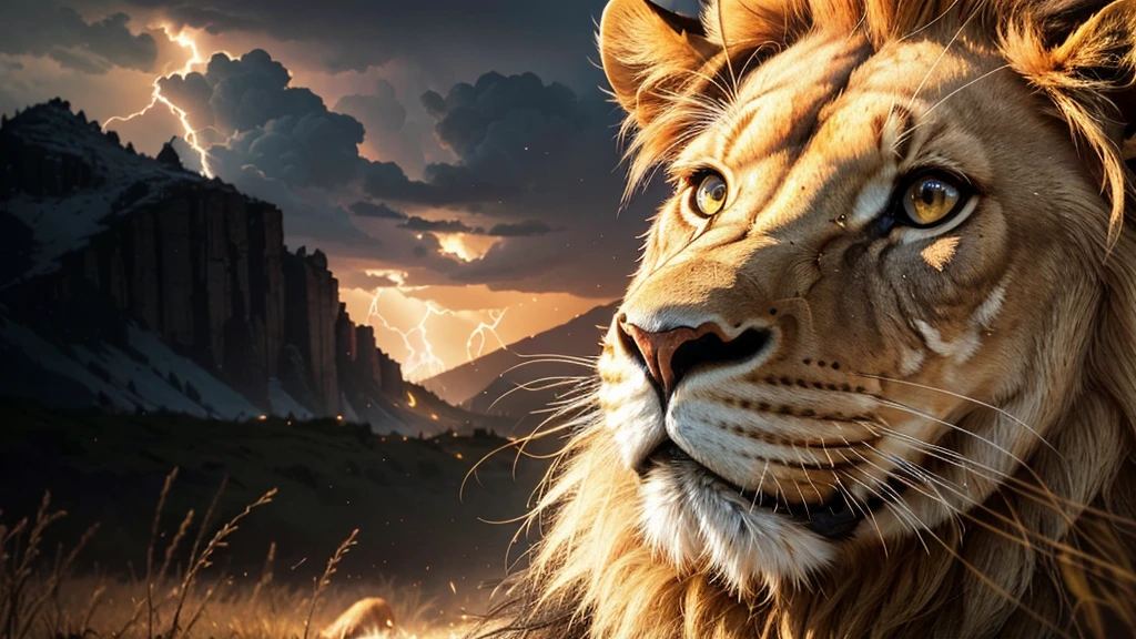 Lion, Divine Lion, natural, Thunder Azul, Realistic Lion, rey, realistic detailed, realistic detailed 16K, Eletricidade Detalhada 8K, Texturas realistas de 8K, Cores photorrealistic 8K, fire azul, realistic detailed Fire Bolt, Black and Blue Power, Power of Thunder, Realistic Divine, gold Crown, golden crown, Golden Crown, naturey, Linda, Rendering, photorrealistic, UltraHigh definition, 4K, detailed textures, Thunder, detailed shadows, detailed colors, neon blue, blue light, lightning strikes, blue power, naturey Linda, Great Divine, blue light, Thunder Azuls, King Crown, lightning strike, Electric Power Screw, detailed contrast, realistic contrast, high resolution, detailed colors, fire, villany, divine creature, 8K, realistic detailed, 16K, 8K, High definition, detailed contrast, realistic contrast, high resolution, detailed colors, fire, villany, divine creature, 8K Realistic Lion Face, realistic detailed, chic,