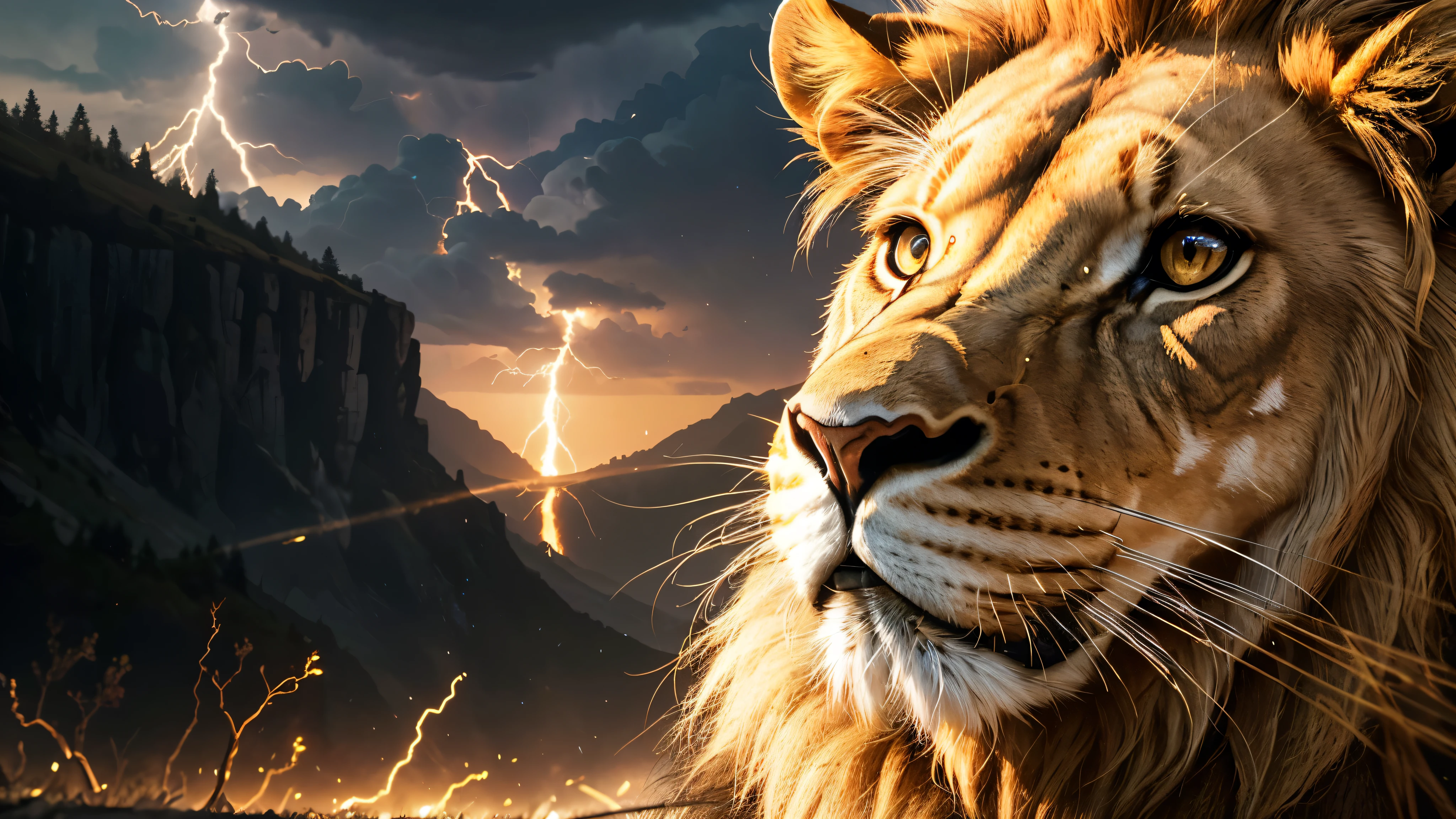 Lion, Divine Lion, natural, Thunder Azul, Realistic Lion, rey, realistic detailed, realistic detailed 16K, Eletricidade Detalhada 8K, Texturas realistas de 8K, Cores photorrealistic 8K, fire azul, realistic detailed Fire Bolt, Black and Blue Power, Power of Thunder, Realistic Divine, gold Crown, golden crown, Golden Crown, naturey, Linda, Rendering, photorrealistic, UltraHigh definition, 4K, detailed textures, Thunder, detailed shadows, detailed colors, neon blue, blue light, lightning strikes, blue power, naturey Linda, Great Divine, blue light, Thunder Azuls, King Crown, lightning strike, Electric Power Screw, detailed contrast, realistic contrast, high resolution, detailed colors, fire, villany, divine creature, 8K, realistic detailed, 16K, 8K, High definition, detailed contrast, realistic contrast, high resolution, detailed colors, fire, villany, divine creature, 8K Realistic Lion Face, realistic detailed, chic,