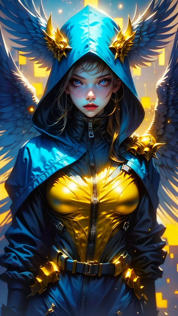 a golden armored angel, wings made of energy, metallic halo, faceless, hooded, gold, fantasy, concept art, ultra realistic, character art by Greg Rutkowski, best quality, 4k, 8k, highres, masterpiece:1.2, ultra-detailed, realistic, photorealistic, photo-realistic:1.37, HDR, UHD, studio lighting, ultra-fine painting, sharp focus, physically-based rendering, extreme detail description, professional, vivid colors, bokeh