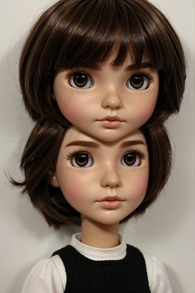 create a blyth doll with short brown hair,black eyes and a little white