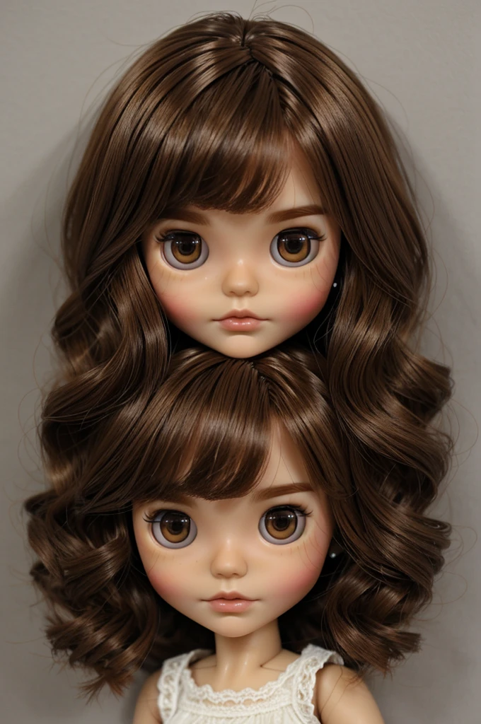 create a blythe doll with short brown hair and brown eyes