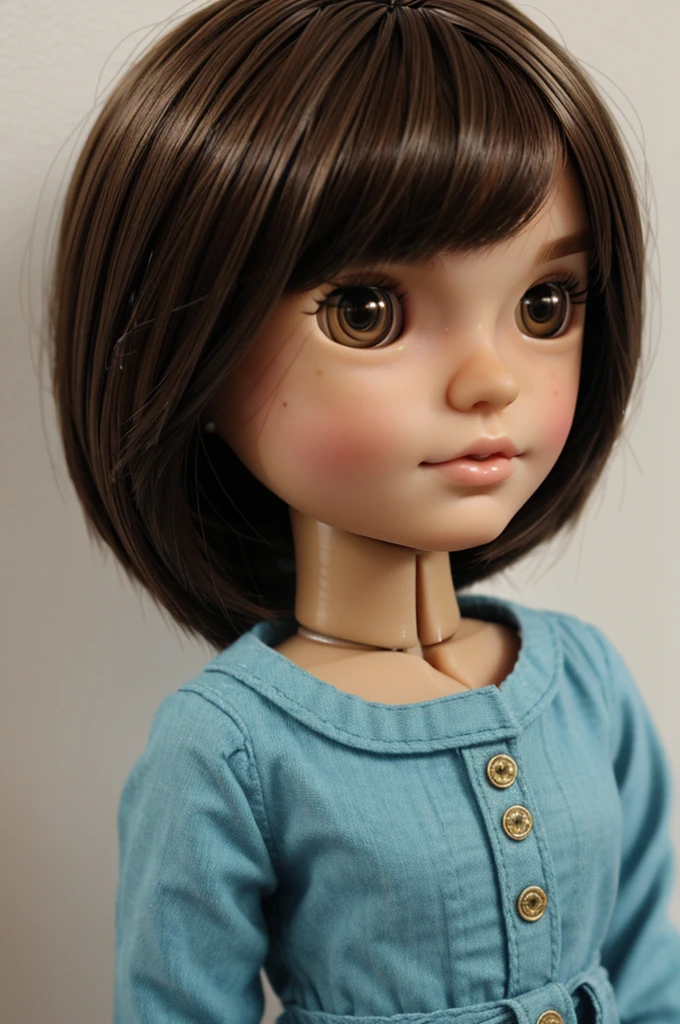 create a blythe doll with short straight brown hair