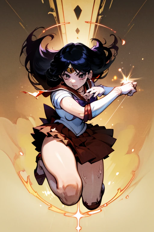 (Very detailed), (masterpiece), (Highest quality), (Super detailed), (Best illustrations), (Absurd), Mid-chest, Detailed hands, Sailor Mars,I'm injured、On one knee、Crippling、(((Her costume is torn and her skin is showing)))、Bleeding、enduring pain、(((Hands tied)))、Fighting Alone、Being attacked by mucus