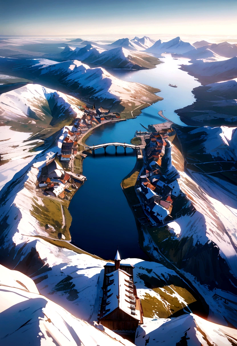 8k, masterpiece, best quality, realistic, higly detailed, landscape, arctic, medieval, town