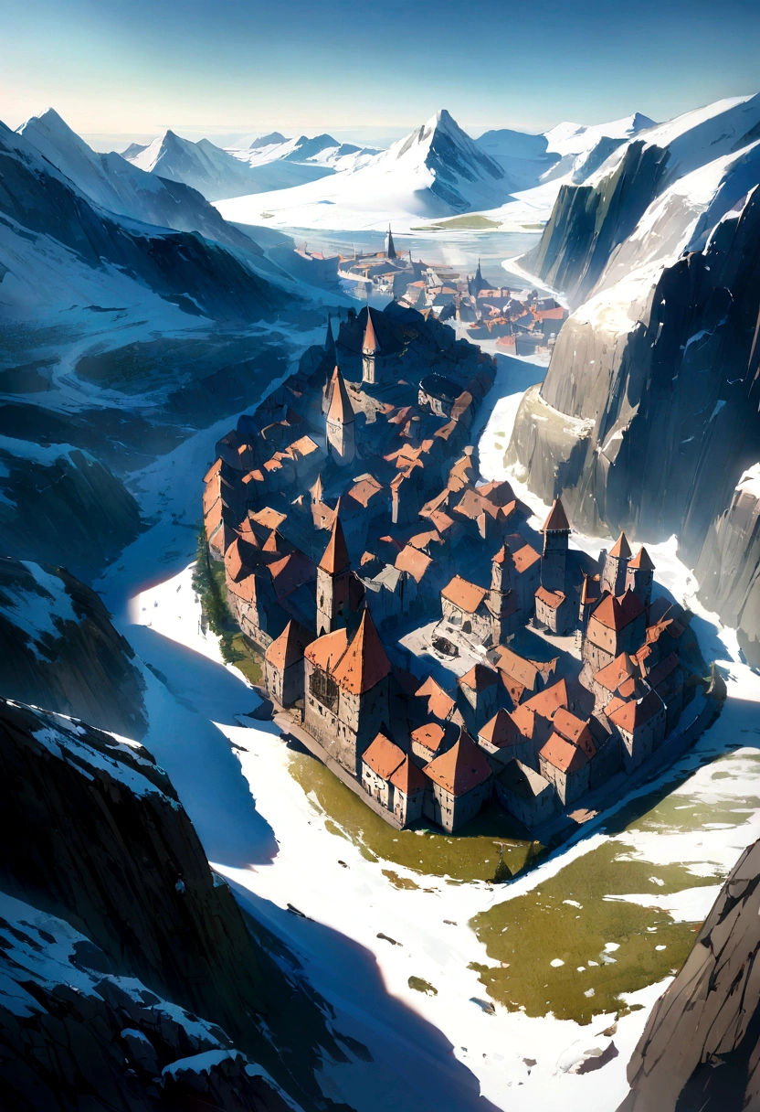 8k, masterpiece, best quality, realistic, higly detailed, landscape, arctic, medieval, town