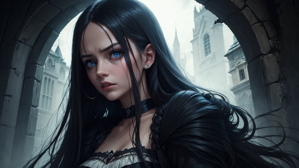 horror dark one woman scare scream
Blue eye
long hair middle age