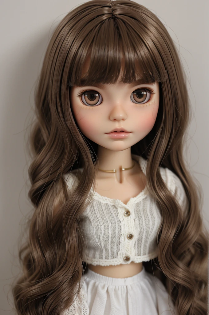 make a blythe doll with light brown hair, light brown eyes, mole on the cheek and square gray lenses 