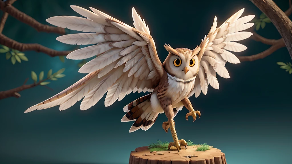 A high definition detailed full-length-shot of an owl with outstretched wings flying from inside the hollow of a silver & white bark tree, using white and gold colors, on a teal forestpunk background, in the style of high definition photography, volumetric light, Global-Illumination, brightlighting.::1
high definition photography, volumetric light, Global-Illumination, brightlighting