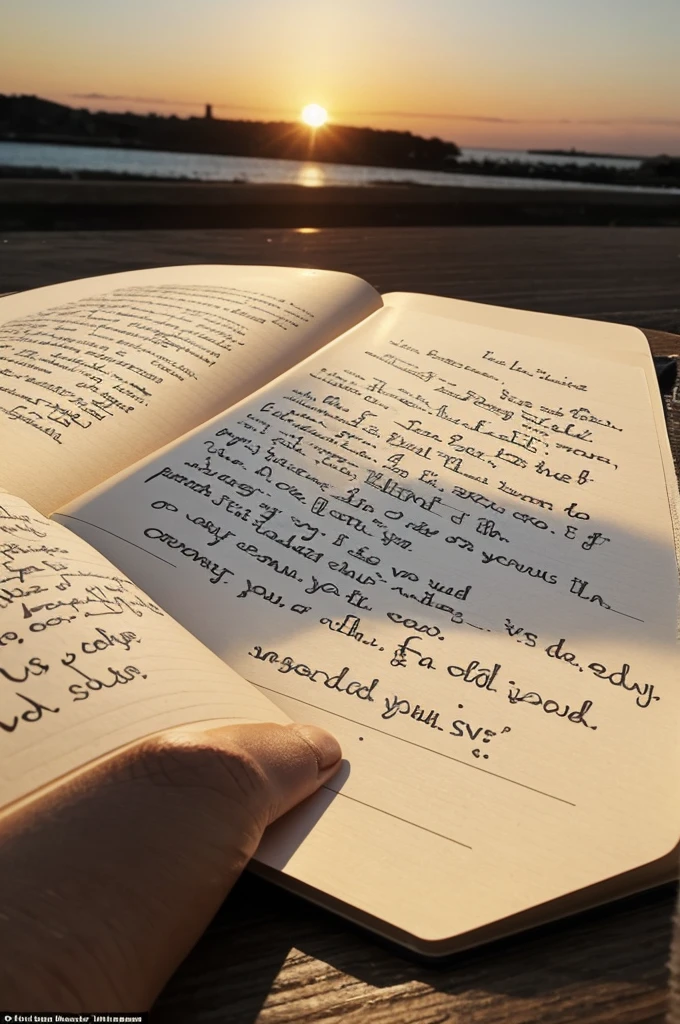 Make a page from an old notebook that has the word written on it: I looked at you like the most beautiful of sunsets but you turned out to be a simple lonely afternoon